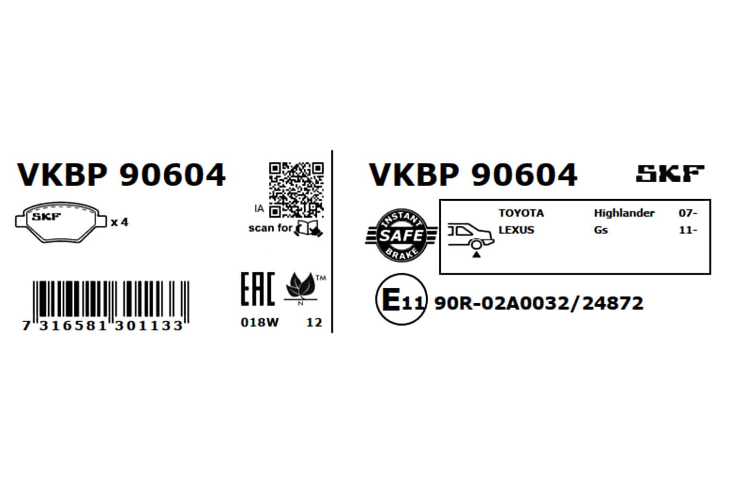 SKF VKBP 90604 Bremsbelagsatz, Scheibenbremse